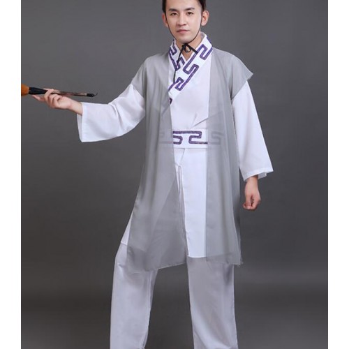Men's chinese folk dance costumes hanfu gradient colored warrior traditional  taichi martial kungfu stage performance costumes robes